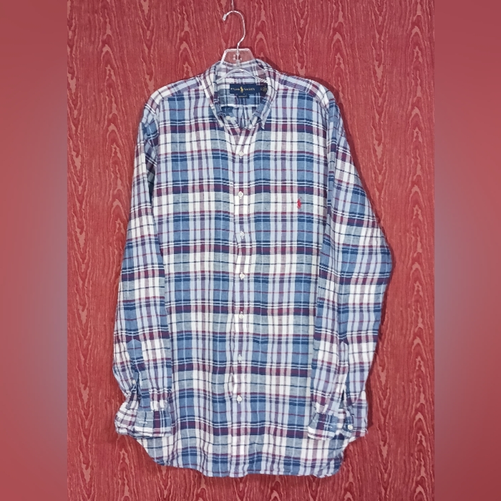 RALPH LAUREN Long Sleeve Button Collared Casual Plaid Casual Shirt Mens Sz TL GL